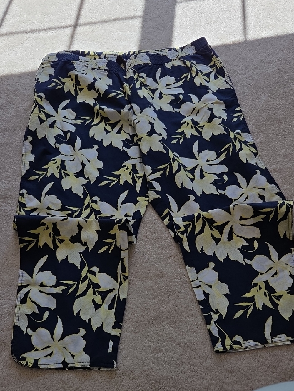 Talbots Navy Pants with Yellow and White Floral Print